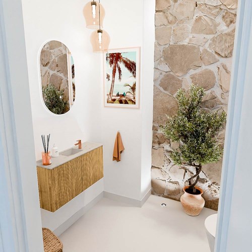 JOYA-DLUX 80cm meuble lave-main couleur Oak. Lavabo FAYE position Centrée 1 trou pour robinetter couleur Opalo.