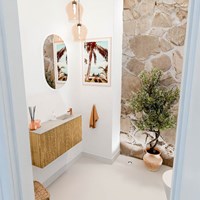 JOYA-DLUX 80cm mueble fondo reducido color Oak. Lavabo FAYE posición Derecho 1 orificio color Opalo.