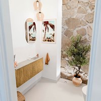 JOYA-DLUX 100cm toiletmeubel kleur Oak. Wastafel FAYE positie Rechts 1 kraangat kleur Opalo.