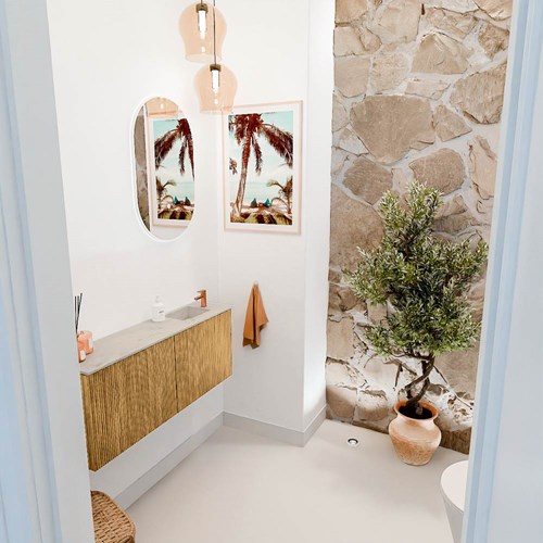 JOYA-DLUX 100cm toiletmeubel kleur Oak. Wastafel FAYE positie Rechts 1 kraangat kleur Opalo.