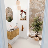 JOYA-DLUX 70cm toiletmeubel kleur Oak. Wastafel FAYE positie Links Zonder kraangat kleur Oza.