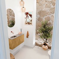 JOYA-DLUX 80cm toiletmeubel kleur Oak. Wastafel FAYE positie Links Zonder kraangat kleur Oza.