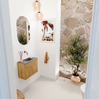 JOYA-DLUX 50cm toiletmeubel kleur Oak. Wastafel FAYE positie Rechts Zonder kraangat kleur Sombra.