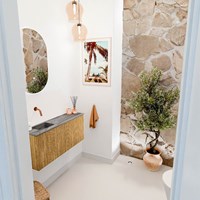JOYA-DLUX 90cm mobile lavabo colore Oak. Lavabo FAYE posizione Sinistra senza foro per il rubinetto colore Sombra.