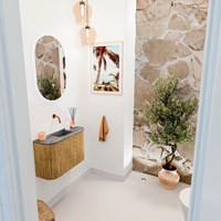 JOYA-DLUX 63,2cm toiletmeubel ronding links + rechts kleur Oak. Wastafel FAYE positie Midden Zonder kraangat kleur Sombra.