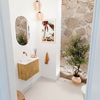 JOYA 61,6cm mobile lavabo colore curva destra Oak. Lavabo FAYE posizione Sinistra senza foro per il rubinetto colore Talc.