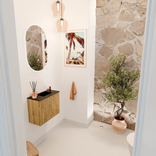 JOYA 50cm mobile lavabo colore Oak. Lavabo FAYE posizione Destra 1 foro per rubinetto colore Urban.