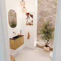JOYA 60cm mobile lavabo colore Oak. Lavabo FAYE posizione Sinistra senza foro per il rubinetto colore Urban.