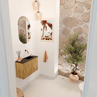 JOYA 60cm toiletmeubel kleur Oak. Wastafel FAYE positie Rechts Zonder kraangat kleur Urban.