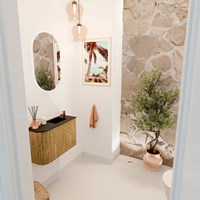 JOYA 61,6cm mobile lavabo colore curva sinistra Oak. Lavabo FAYE posizione Destra 1 foro per rubinetto colore Urban.