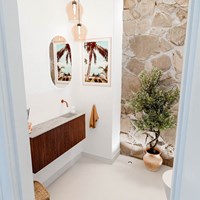 JOYA-DLUX 100cm mobile lavabo colore Ruby. Lavabo FAYE posizione Destra senza foro per il rubinetto colore Glace.