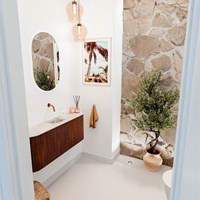 JOYA-DLUX 103,2cm toiletmeubel ronding links + rechts kleur Ruby. Wastafel FAYE positie Midden Zonder kraangat kleur Nata.