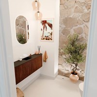 JOYA 123,2cm mobile lavabo colore curva sinistra + destra Ruby. Lavabo FAYE posizione Centro 1 foro per rubinetto colore Urban.