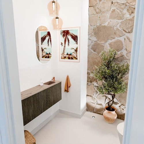 JOYA-DLUX 111,6cm mobile lavabo colore curva sinistra Shadow. Lavabo FAYE posizione Destra 1 foro per rubinetto colore Arena.