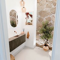 JOYA-DLUX 113,2cm mobile lavabo colore curva sinistra + destra Shadow. Lavabo FAYE posizione Centro senza foro per il rubinetto colore Arena.