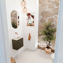 JOYA-DLUX 40cm mobile lavabo colore Shadow. Lavabo FAYE posizione Destra senza foro per il rubinetto colore Frappe.