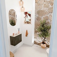 JOYA-DLUX 50cm meuble lave-main couleur Shadow. Lavabo FAYE position Gauche 1 trou pour robinetter couleur Frappe.