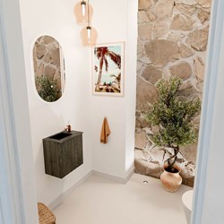 JOYA-DLUX 40cm mobile lavabo colore Shadow. Lavabo FAYE posizione Sinistra 1 foro per rubinetto colore Lava.