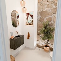 JOYA-DLUX 60cm mobile lavabo colore Shadow. Lavabo FAYE posizione Destra senza foro per il rubinetto colore Lava.