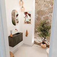 JOYA-DLUX 70cm cloakroom vanity set color Shadow. Vanity top FAYE position Right without tab hole color Lava.
