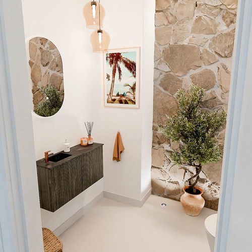 JOYA-DLUX 80cm meuble lave-main couleur Shadow. Lavabo FAYE position Gauche 1 trou pour robinetter couleur Lava.