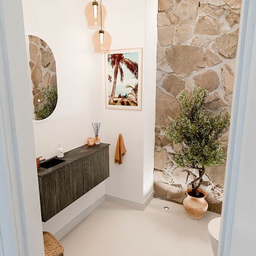 JOYA-DLUX 100cm toiletmeubel kleur Shadow. Wastafel FAYE positie Links 1 kraangat kleur Lava.