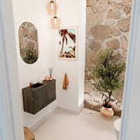 JOYA-DLUX 71,6cm toiletmeubel ronding rechts kleur Shadow. Wastafel FAYE positie Links 1 kraangat kleur Lava.