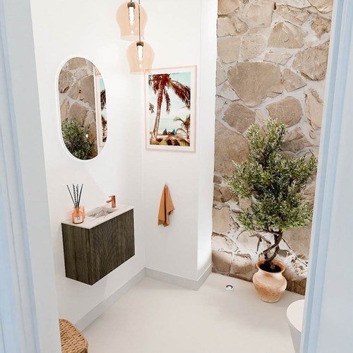 JOYA-DLUX 50cm toiletmeubel kleur Shadow. Wastafel FAYE positie Rechts 1 kraangat kleur Nata.
