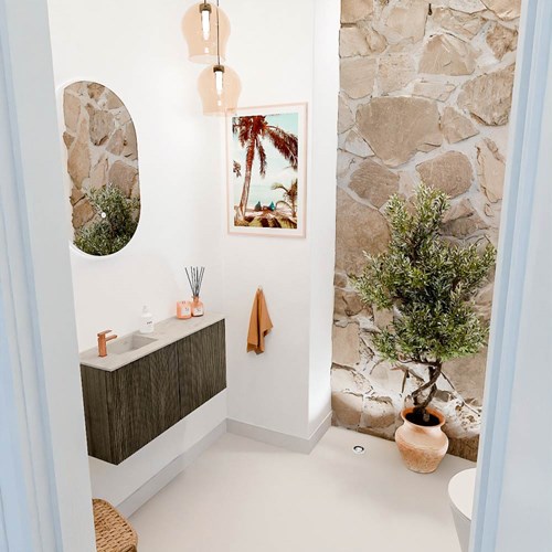 JOYA-DLUX 80cm toiletmeubel kleur Shadow. Wastafel FAYE positie Links 1 kraangat kleur Opalo.