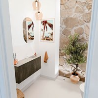 JOYA-DLUX 90cm meuble lave-main couleur Shadow. Lavabo FAYE position Droite 1 trou pour robinetter couleur Opalo.