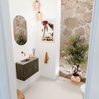 JOYA-DLUX 60cm meuble lave-main couleur Shadow. Lavabo FAYE position Gauche sans trou pour robinet couleur Oza.