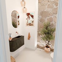 JOYA 71,6cm mobile lavabo colore curva sinistra Shadow. Lavabo FAYE posizione Destra senza foro per il rubinetto colore Urban.