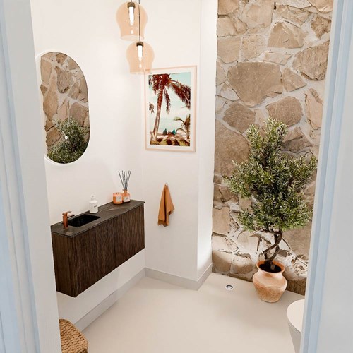 JOYA-DLUX 80cm mobile lavabo colore Walnut. Lavabo FAYE posizione Sinistra 1 foro per rubinetto colore Lava.