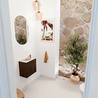 JOYA-DLUX 40cm mueble fondo reducido color Walnut. Lavabo FAYE posición Izquierda 1 orificio color Nata.