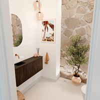 JOYA 100cm mobile lavabo colore Walnut. Lavabo FAYE posizione Sinistra senza foro per il rubinetto colore Urban.