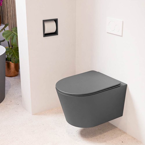 LAVIE Inodoro suspendido single fire sin bridas descarga intensa Dark Grey. Asiento con extracción rápida y cierre suave Dark Grey.