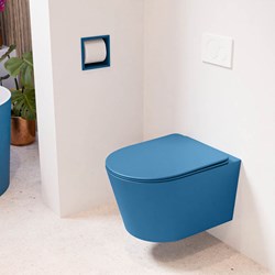 LAVIE WC suspendu single fire sans bride chasse d´eau profonde Jeans. Abattant déclipsable avec fermeture douce Jeans.