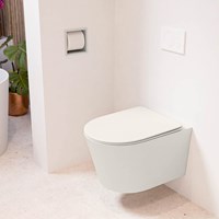 LAVIE WC suspendu single fire sans bride chasse d´eau profonde Linen. Abattant déclipsable avec fermeture douce Linen.