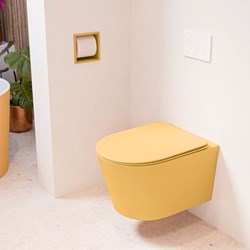 LAVIE WC suspendu single fire sans bride chasse d´eau profonde Ocher. Abattant déclipsable avec fermeture douce Ocher.