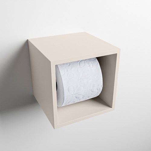 EASY Portarrollos CUBE 160 solid surface 16x16cm color Linen. Apto para instalación empotrada y sobreponer.
