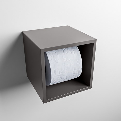 EASY Portarrollos CUBE 160 solid surface 16x16cm color Dark grey. Apto para instalación empotrada y sobreponer.