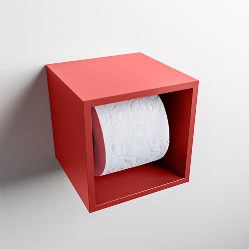 EASY Portarrollos CUBE 160 solid surface 16x16cm color Fire. Apto para instalación empotrada y sobreponer.