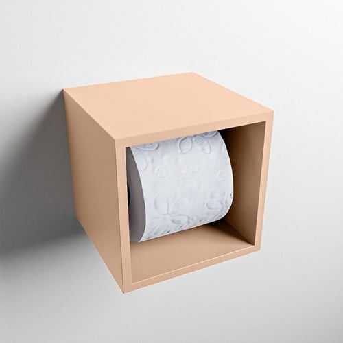 EASY Portarrollos CUBE 160 solid surface 16x16cm color Rosee. Apto para instalación empotrada y sobreponer.