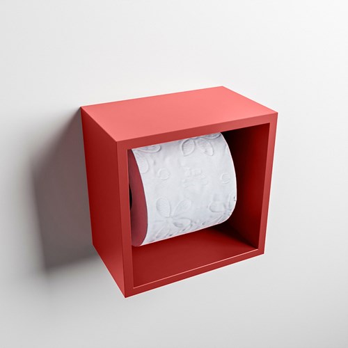EASY Portarrollos CUBE 160 solid surface 16x16cm color Fire. Apto para instalación empotrada y sobreponer.-2