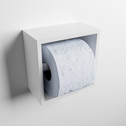 Easy Toiletrolhouder CUBE 160 solid surface 16x8,6cm kleur Talc. Geschikt voor op en inbouw.