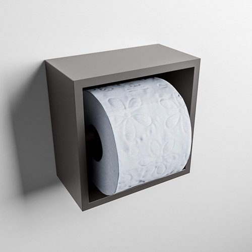 EASY Portarrollos CUBE 160 solid surface 16x8,6cm color Dark grey. Apto para instalación empotrada y sobreponer.