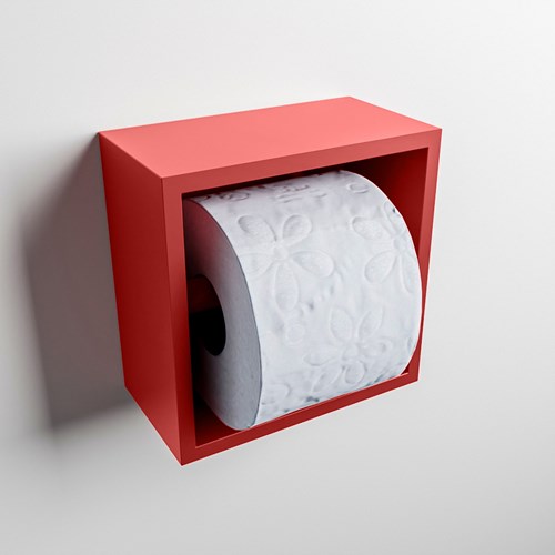 EASY Portarrollos CUBE 160 solid surface 16x8,6cm color Fire. Apto para instalación empotrada y sobreponer.