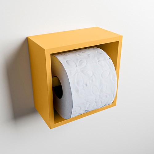 EASY Portarrollos CUBE 160 solid surface 16x8,6cm color Ocher. Apto para instalación empotrada y sobreponer.