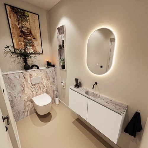 HOPE Toilet back wall set solid surface 100x125cm with shelf 100x23cm color Glace, pre-drilled.-2