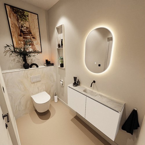 HOPE Bauplatten WC SET solid surface WC-Rückwand 100x125cm mit Ablage 100x23cm in der farbe Ostra, vorgebohrt.-2